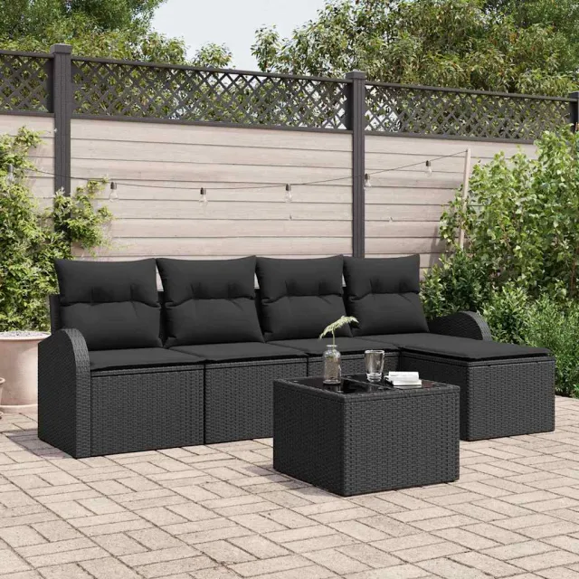 vidaXL Bankstel 6 st Zwart poly rattan, foto 2