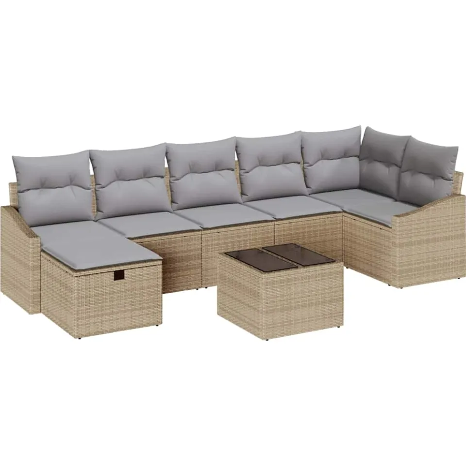 vidaXL Bankstel 7 st poly rattan Beige