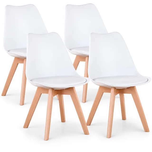 Luxevo Eetkamerstoelen Set van 4 - Scandinavische Kuipstoelen - Houten Poten - Met Zitkussen - Moderne Eetkamerstoel – Wit