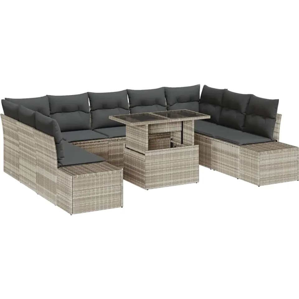 vidaXL Tuin Sofa Set 10 st Lichtgrijs poly rattan