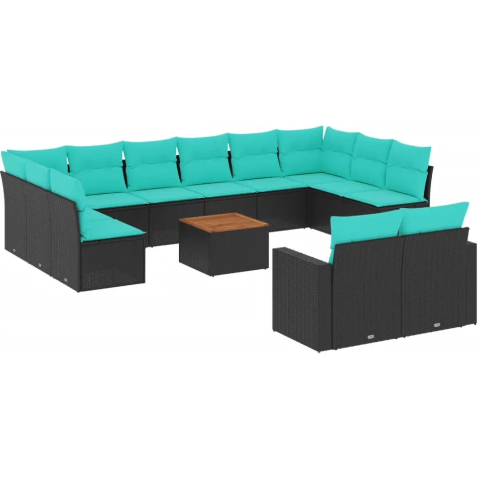 vidaXL 13-delige Loungeset met kussens poly rattan zwart, foto 3