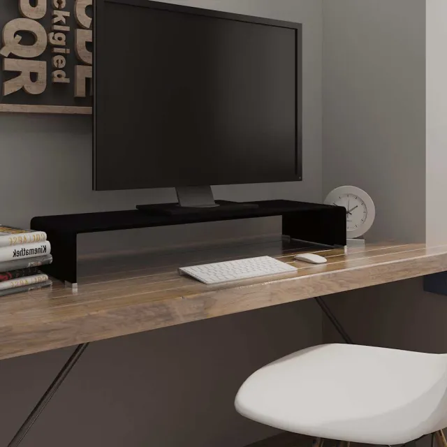 vidaXL Tv-meubel/monitorverhoger zwart 90x30x13 cm glas, foto 2