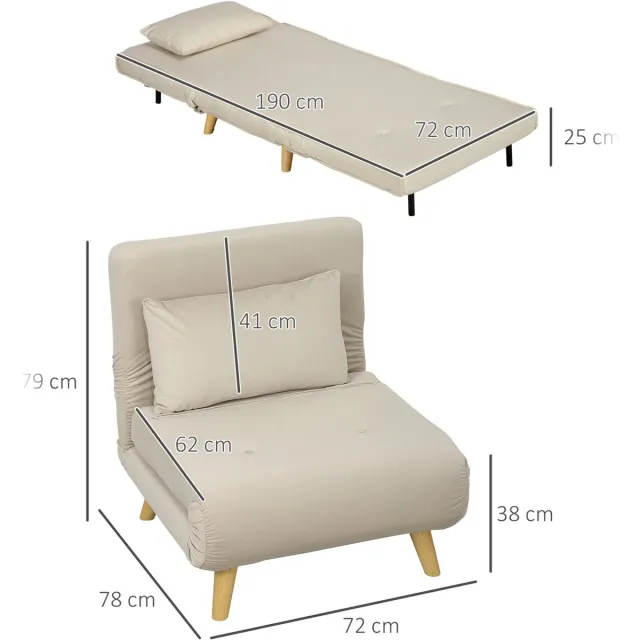 FloraGrace Fauteuil 1-Zits – Klapslaapstoel Met 6-Standen Rugleuning En Bedfunctie – Voor Woonkamer En Logeerkamer – Velvet – Beige