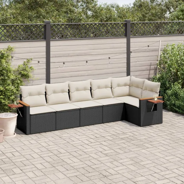 vidaXL 6-delige Loungeset met kussens poly rattan zwart, foto 2