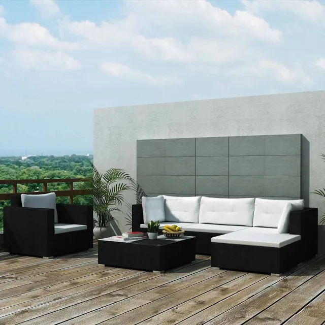 vidaXL 6-delige Loungeset met kussens poly rattan zwart, foto 2