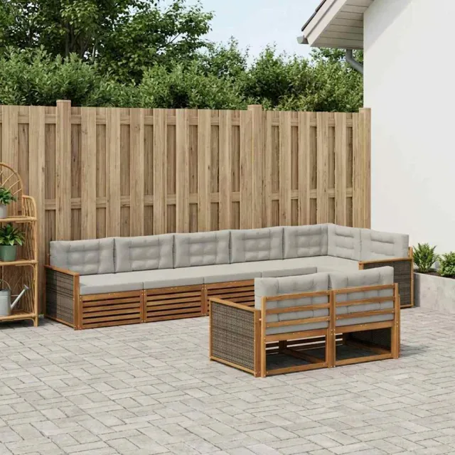 vidaXL Buiten bankenset 8 st 8-zits Naturel en lichtgrijs