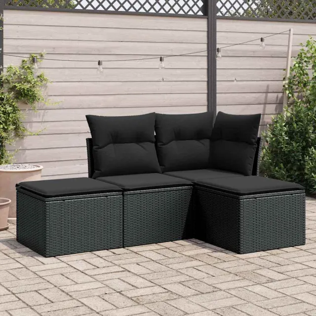 vidaXL 4-delige Loungeset met kussens poly rattan zwart, foto 2