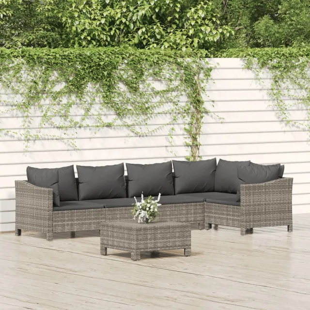 vidaXL 6-delige Loungeset met kussens poly rattan grijs, foto 2