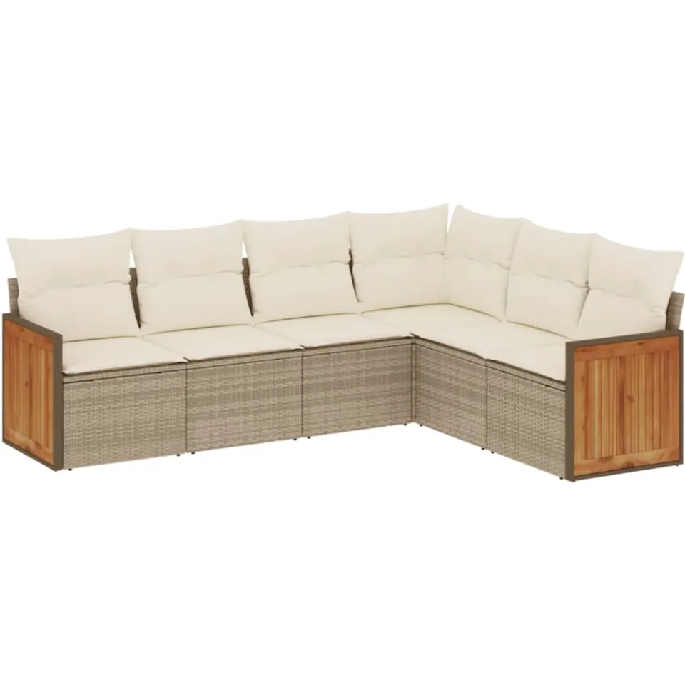 vidaXL 6-delige Loungeset met kussens poly rattan beige, foto 3