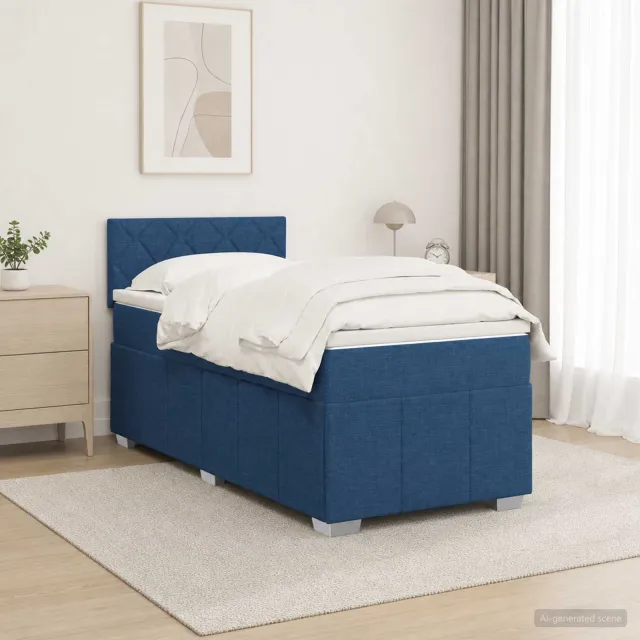 vidaXL Boxspringbed met matras met hoofdeinde Blauw 90 x 200 cm Stof
