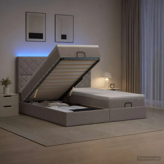 vidaXL Ottoman Bed met Matrassen en LED Taupe 200 x 200 cm Stof