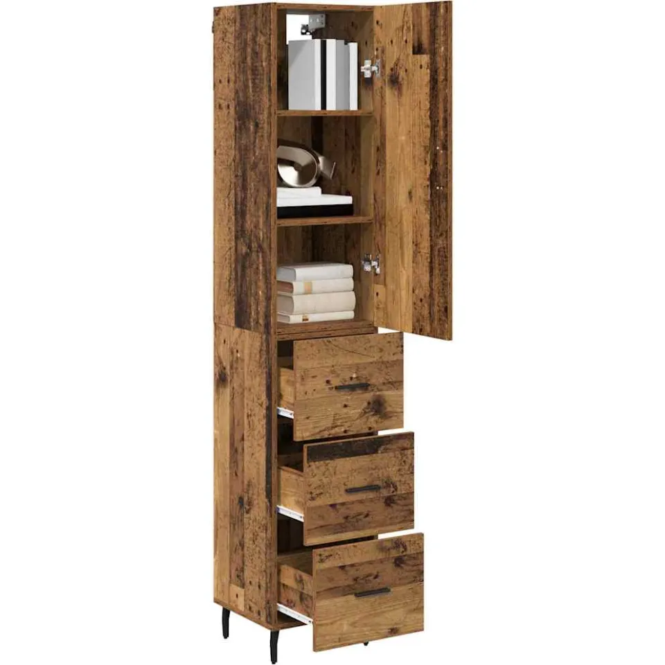 vidaXL Highboard Oud Hout 34,5 x 34 x 180 cm Bewerkt hout Bruin