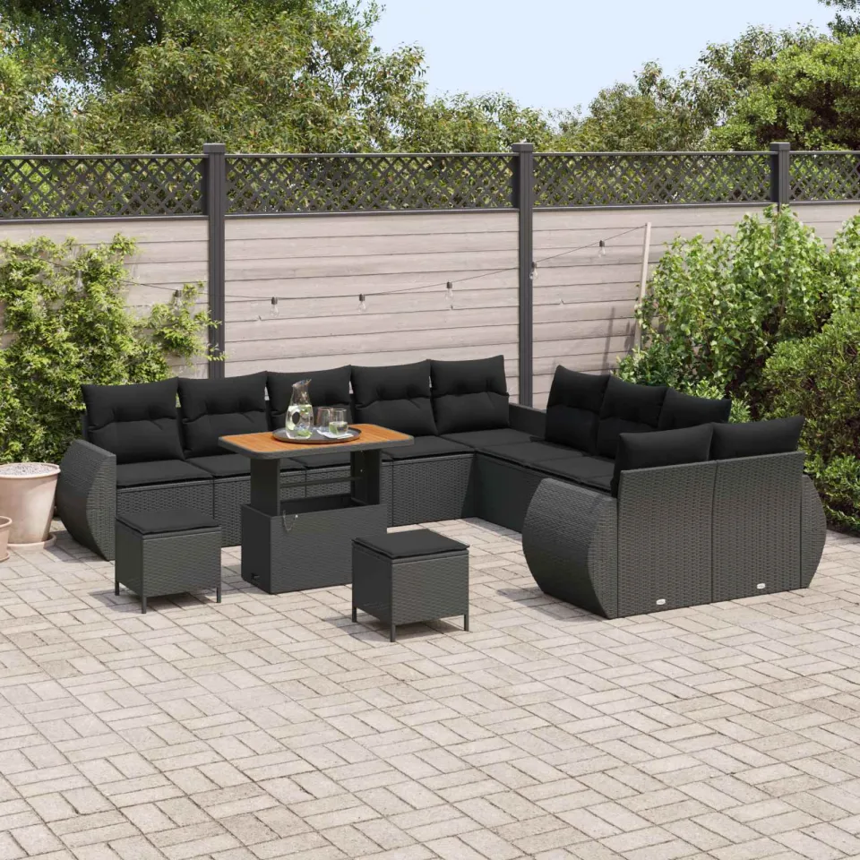 vidaXL Tuinbankenset 13 st Zwart poly rattan, foto 3