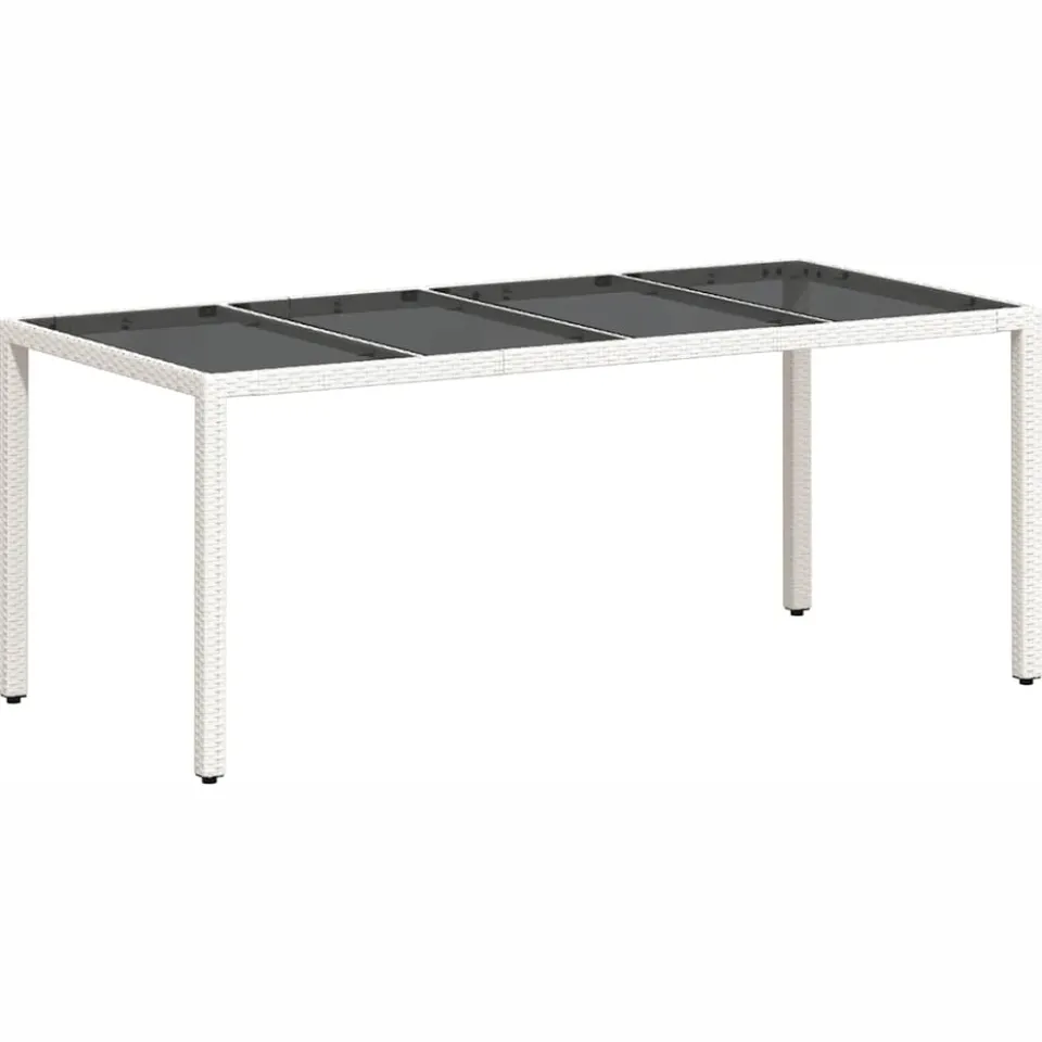 vidaXL Tuintafel met glazen blad 190x90x75 cm poly rattan wit
