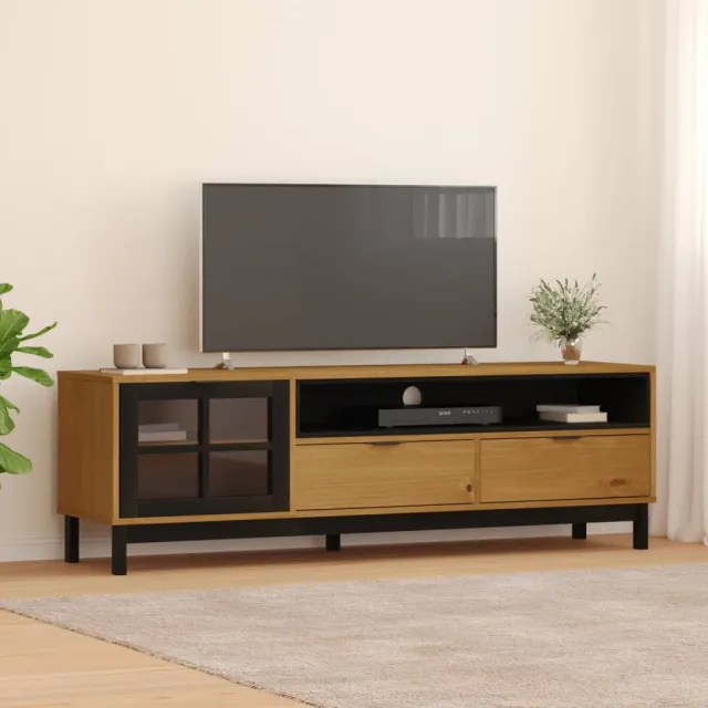 vidaXL TV-meubel met glazen deur FLAM 158x40x50 cm massief grenenhout bruin, foto 2