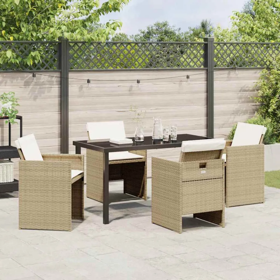 vidaXL Tuin eettafelset 5 st Beige poly rattan, foto 4