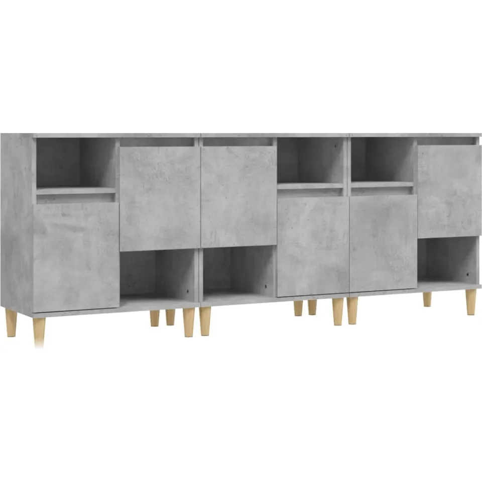 vidaXL Dressoirs 3 st 60x35x70 cm bewerkt hout betongrijs grijs