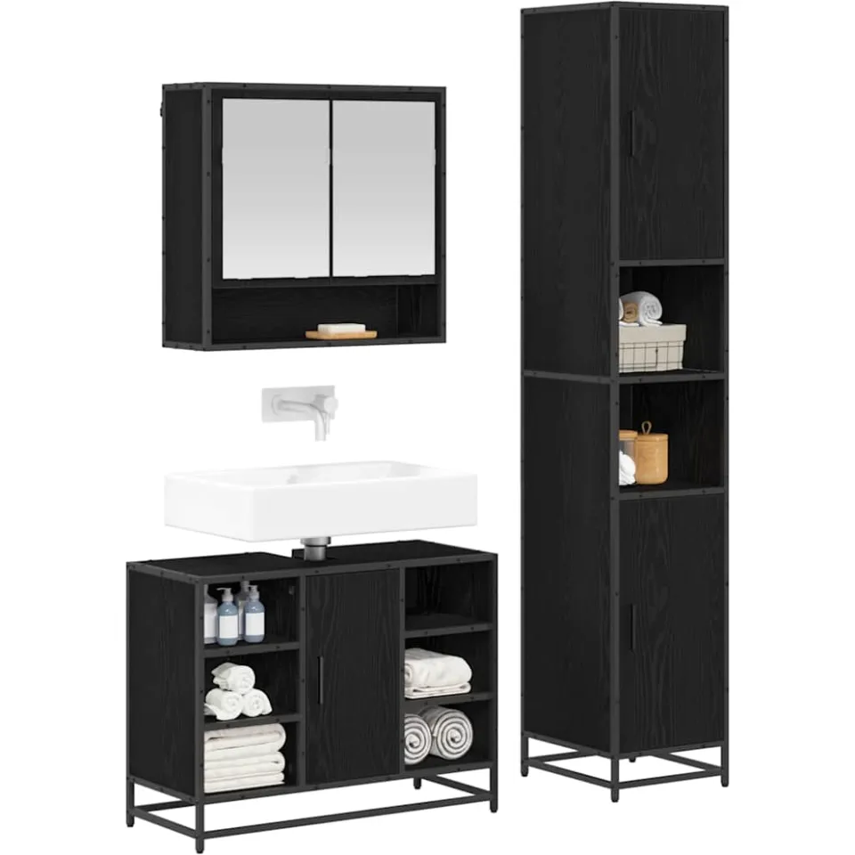 vidaXL Badkamermeubelset 3 st Zwart Eiken 35 x 37,5 x 188,5 cm Bruin
