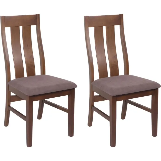 Set van 2 eetkamerstoelen MCW-M58, keukenstoel, stoel met rugleuning, stof/textiel, massief hout ~ donker frame, taupe