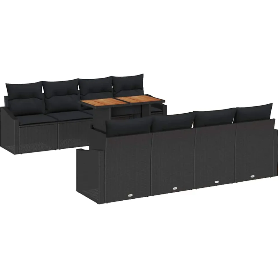 vidaXL Tuin Sofa Set 9 st Zwart Poly riet