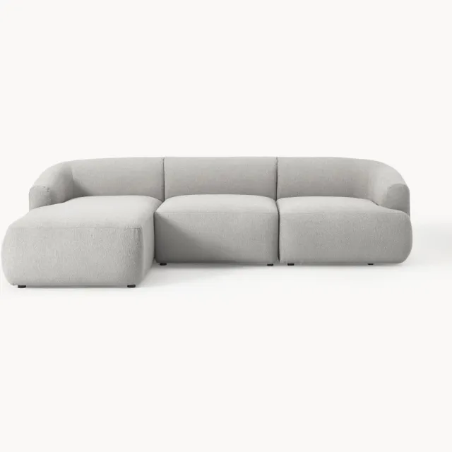 Westwing Collection Modulaire bouclé hoekbank Sofia (3-zits) Grijs