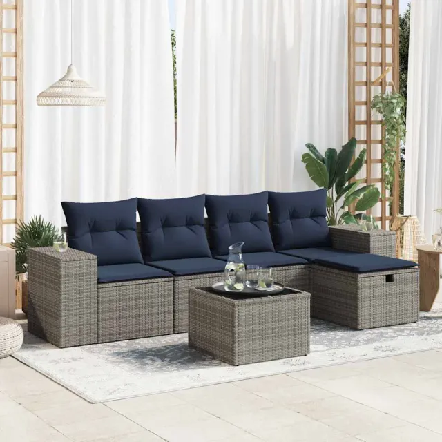 vidaXL 6-delige Loungeset met kussens poly rattan grijs, foto 2