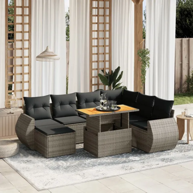 vidaXL 8-delige Loungeset met kussens poly rattan grijs, foto 2