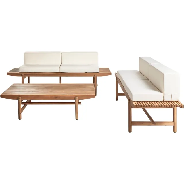 Beliani GIAVENO - Loungeset 4-zits - Gebroken wit - Acaciahout Bruin
