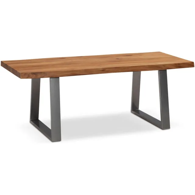 Ervesto salontafel 120x60x46 cm acacia massief hout / metalen boomrand, design woonkamertafel rechthoekig, salontafel salontafel bruin, salontafel met trapeziumvormige poten in chroom