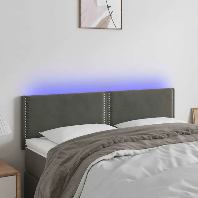 vidaXL Hoofdbord LED 144x5x78/88 cm fluweel donkergrijs grijs