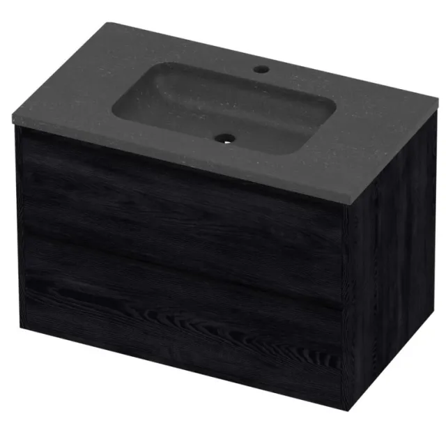 Proline Rollo Badmeubelset Hardsteen Elegant 1 Kraangat Greeploos 80x46x54 cm Blue Stone Black Oak