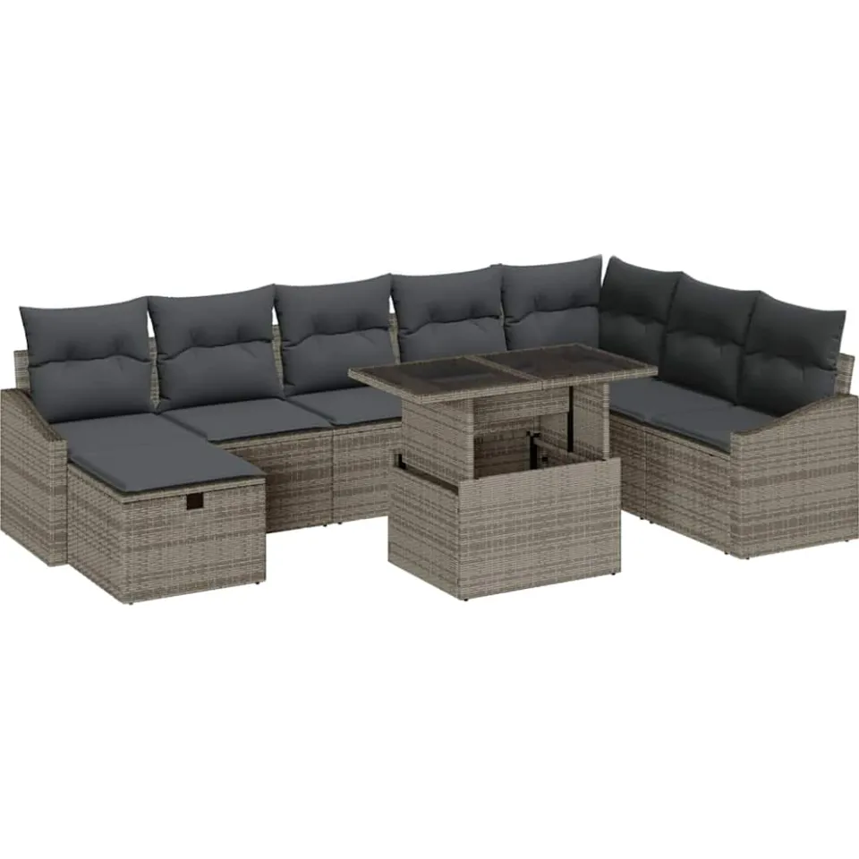 vidaXL Tuin Sofa Set 9 st Grijs poly rattan