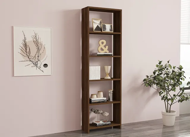Skye Decor , Boekenkast, New - Walnut, Gemelamineerde spaanplaat, Walnoot, 50 x 19,6 x 160 cm Okkernoot