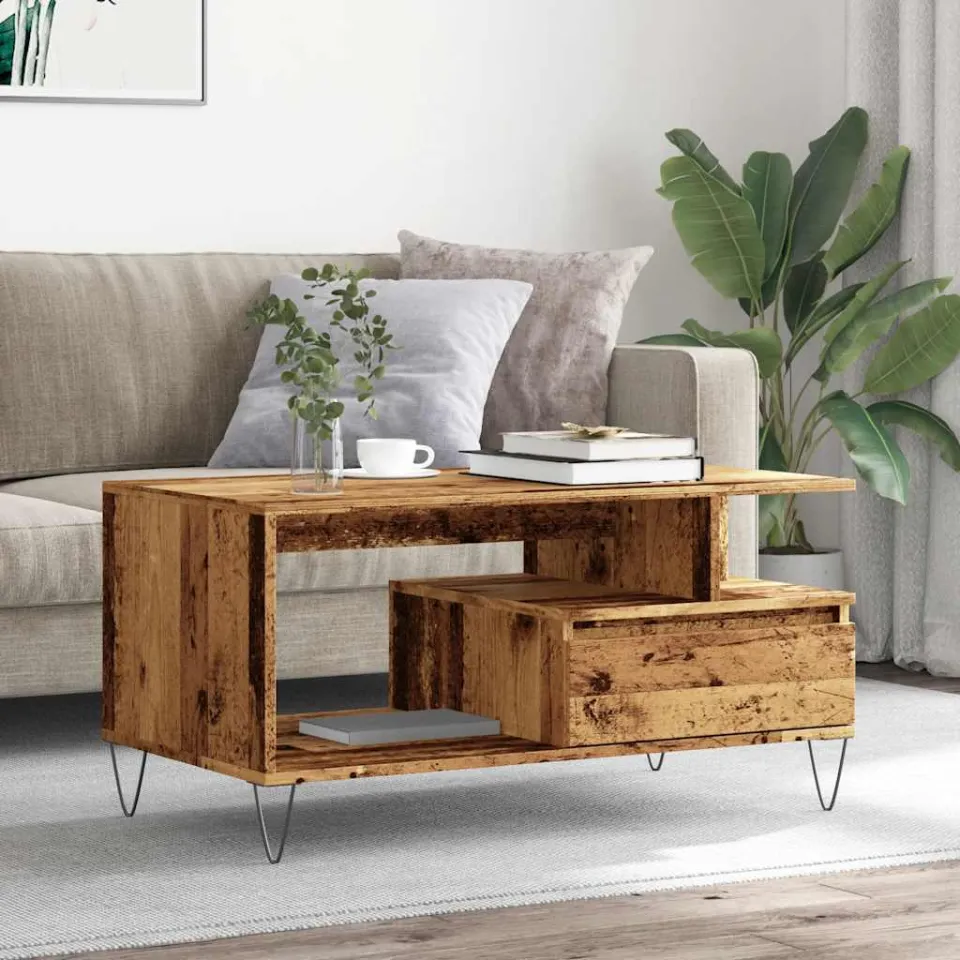 vidaXL Salontafel 90x49x45 cm bewerkt hout oud houtkleurig bruin, foto 2