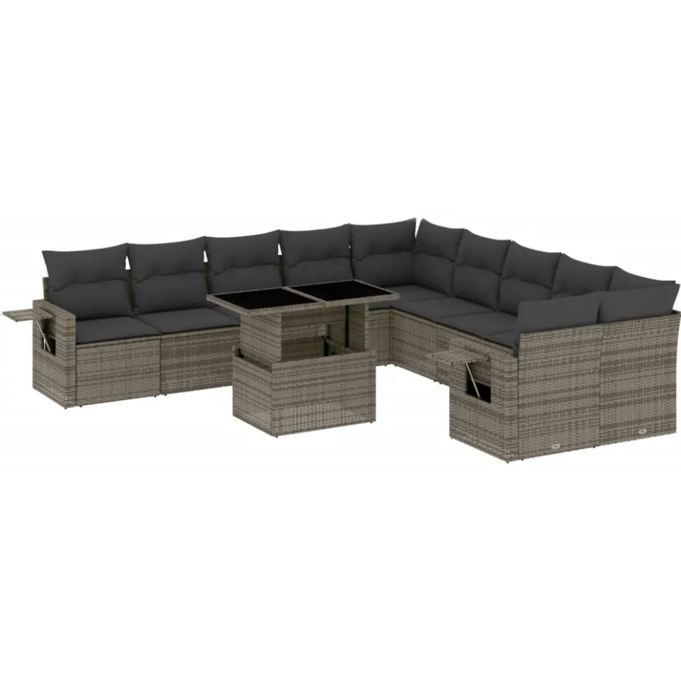 vidaXL 11-delige Loungeset met kussens poly rattan grijs