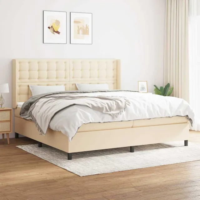 vidaXL Boxspring met matras stof crèmekleurig 200x200 cm