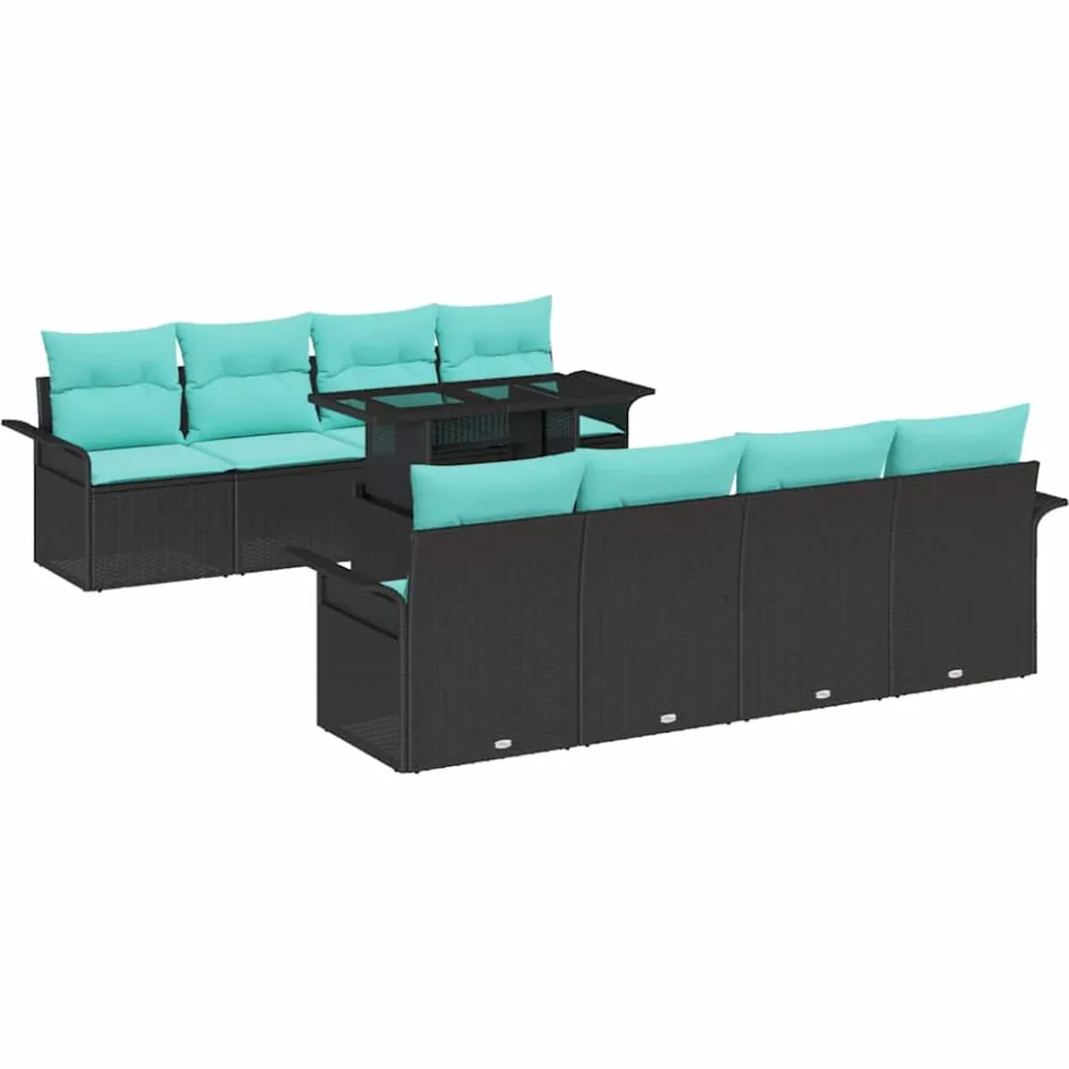 vidaXL Tuin Sofa Set 9 st 8-zits Zwart Polyrotan