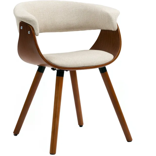 Homona Eetkamerstoel - Met gebogen rugleuning - Van stof in linnenlook - Met beukenhouten poten - 62 x 55 x 75 cm - Beige