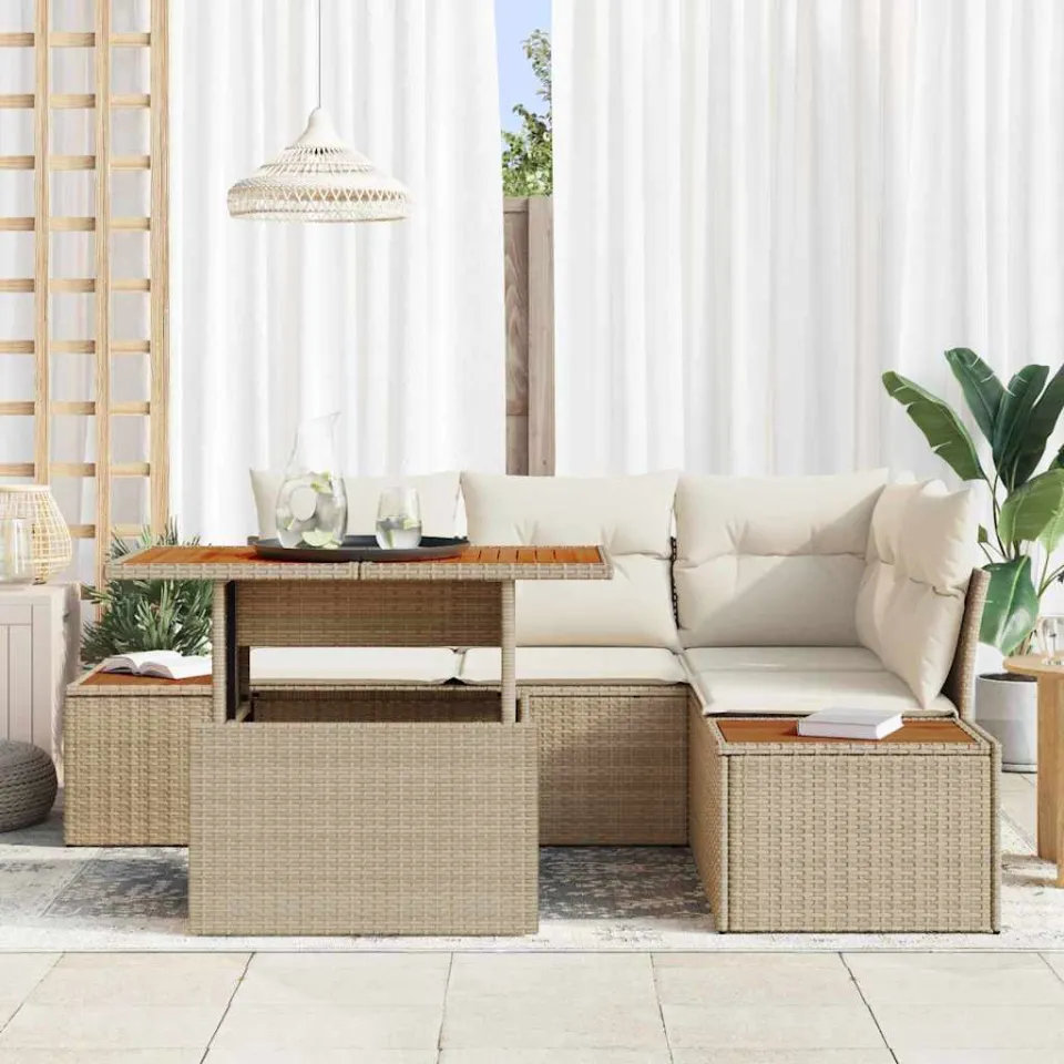 vidaXL Tuin Sofa Set 5 st Beige Poly riet, foto 3