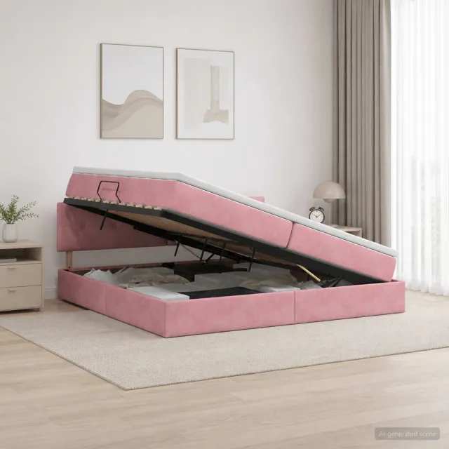 vidaXL Opslag bed met hoofdeinde Roze 200 x 200 cm Fluweel