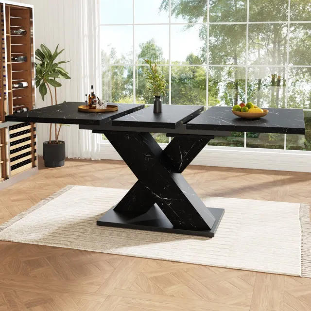 Sweiko Eettafel - Uitschuifbaar - 119-158.5 x 80 cm - Marmerlook - Zwart
