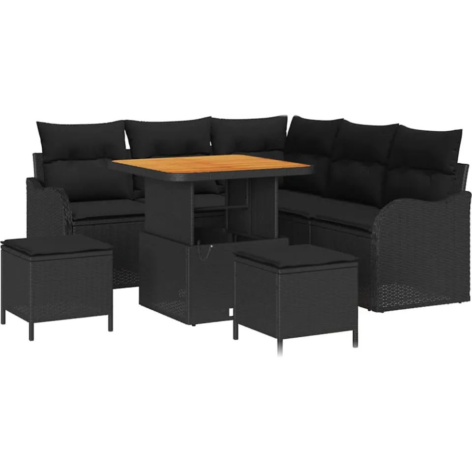 vidaXL Tuinbankenset 8 st Zwart poly rattan