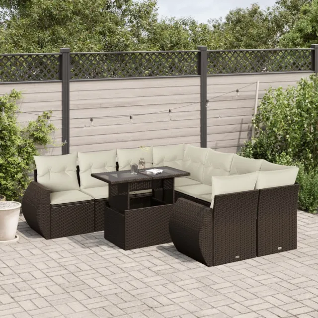 vidaXL 9-delige Loungeset met kussens poly rattan bruin, foto 2