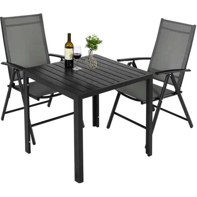 Happiq Tuinset Tavien met tuinstoelen - Tuintafel - 4 persoons - Balkonset - 5-delige tuinmeubelen - Aluminium - Zwart - Klapstoelen