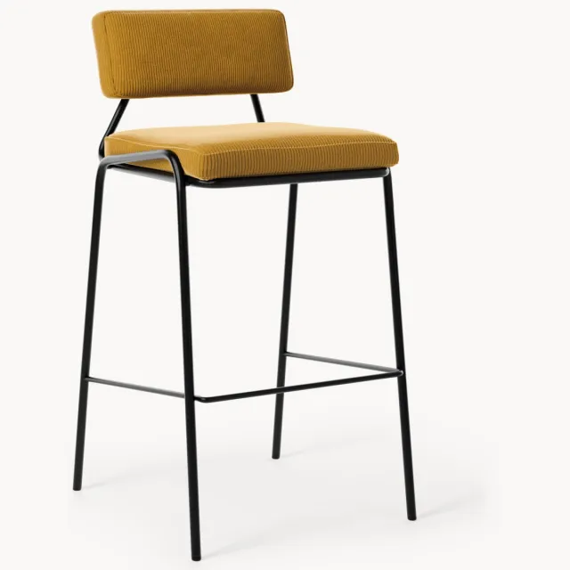 Westwing Collection Gestoffeerde barstoel Mats van corduroy Zwart, Geel