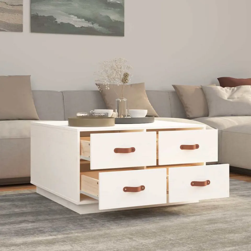 vidaXL Salontafel 80x80x45 cm massief grenenhout wit, foto 4
