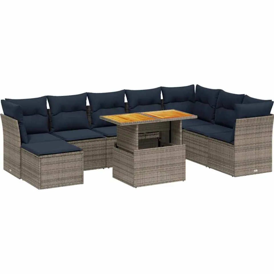 vidaXL 9-delige Loungeset met kussens poly rattan grijs, foto 3