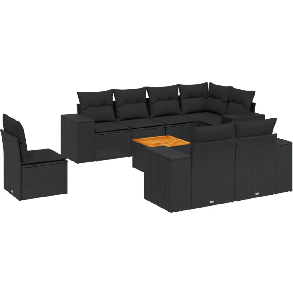 vidaXL 9-delige Loungeset met kussens poly rattan zwart, foto 3