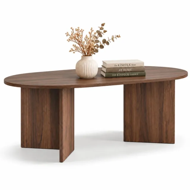 Acaza Salontafel - Luxe Salontafel Rond - Walnoot - 100 x 50 x 37,5 cm (L x B x H) - Hout - Koffietafel - Salontafel Industrieel - Salontafel Walnoot - Salontafel Ovaal