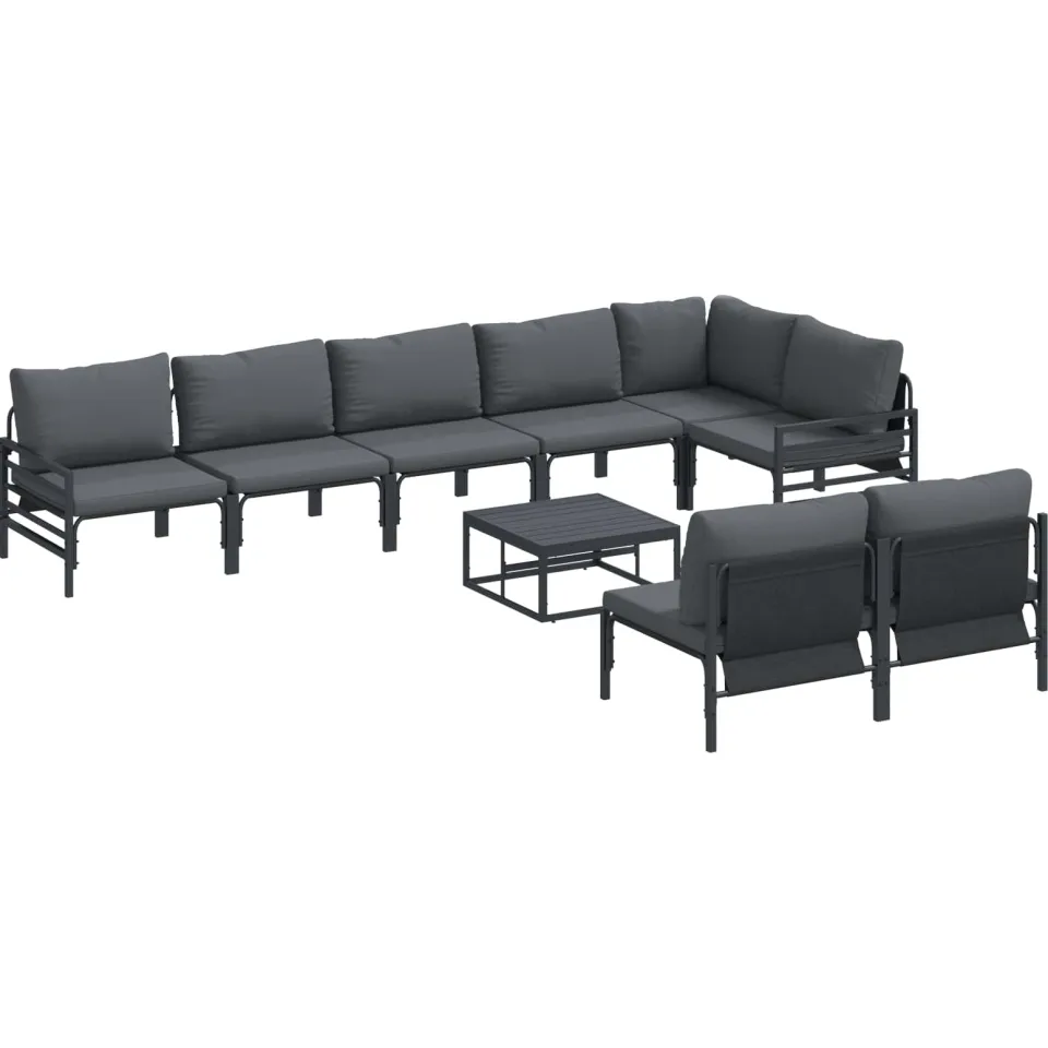 vidaXL Tuinbankenset 9 st Zwart Staal Anthraciet